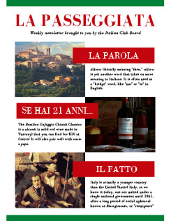 Cover of the La Passeggiata Newsletter