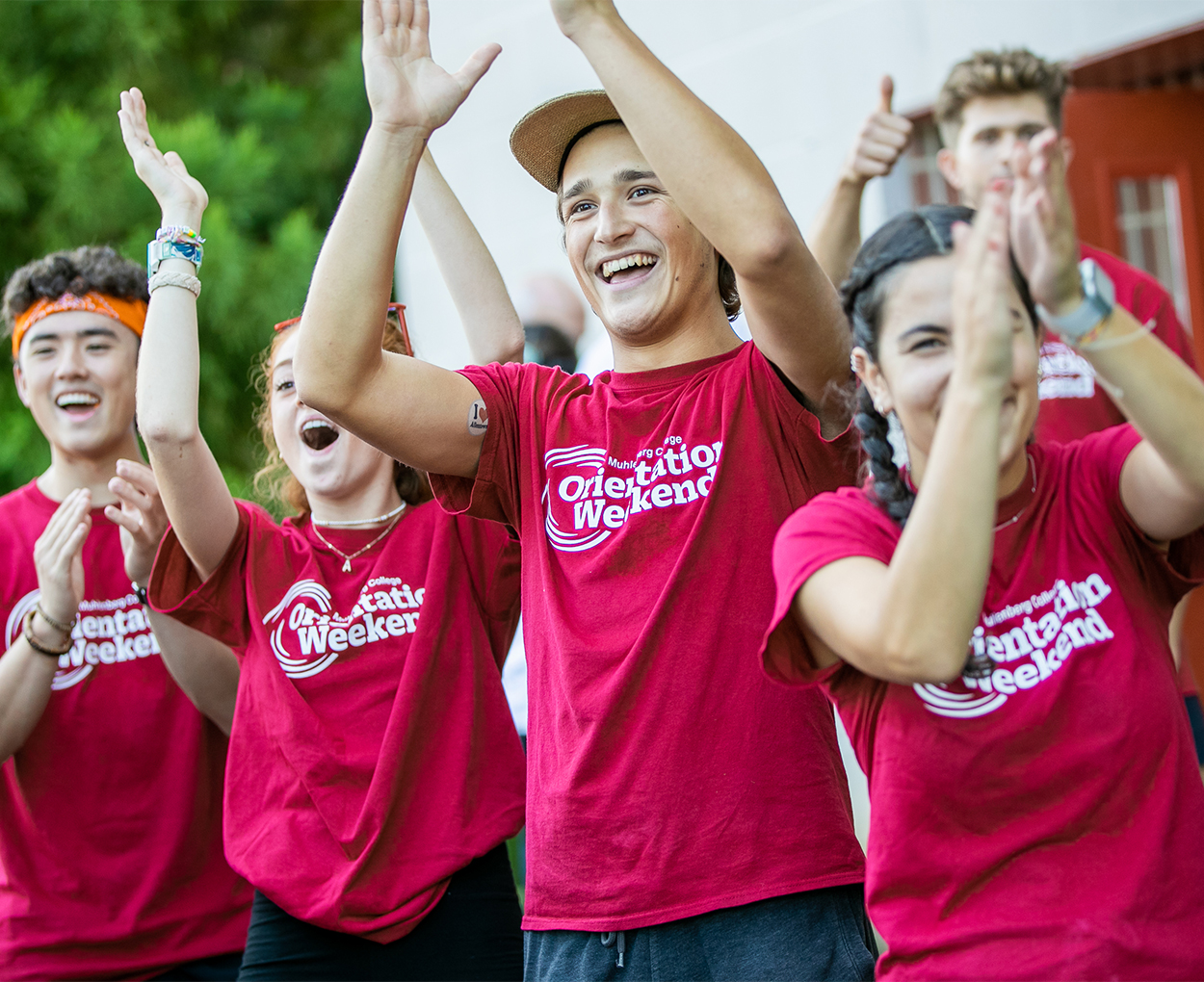 A group of students wearing red 