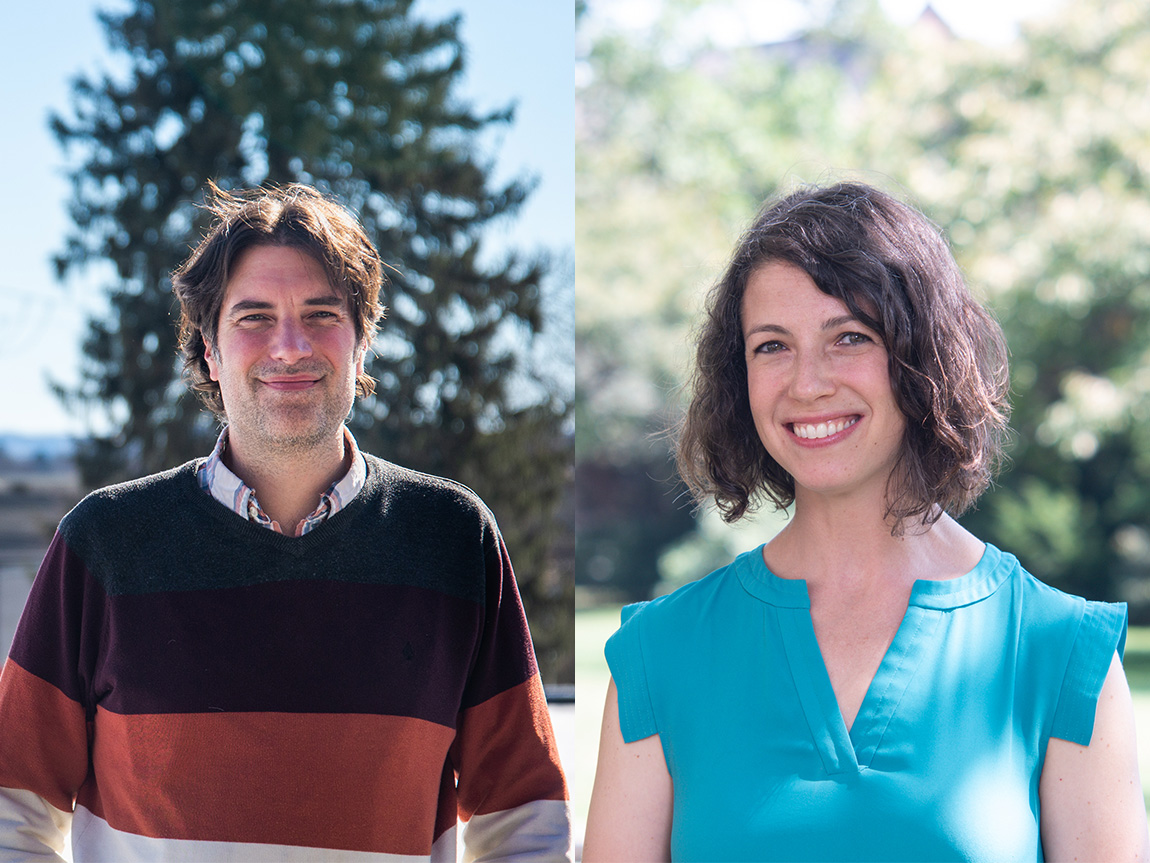 Two headshots of college professors outside, one of Will Gryc and one of Elizabeth Nathanson