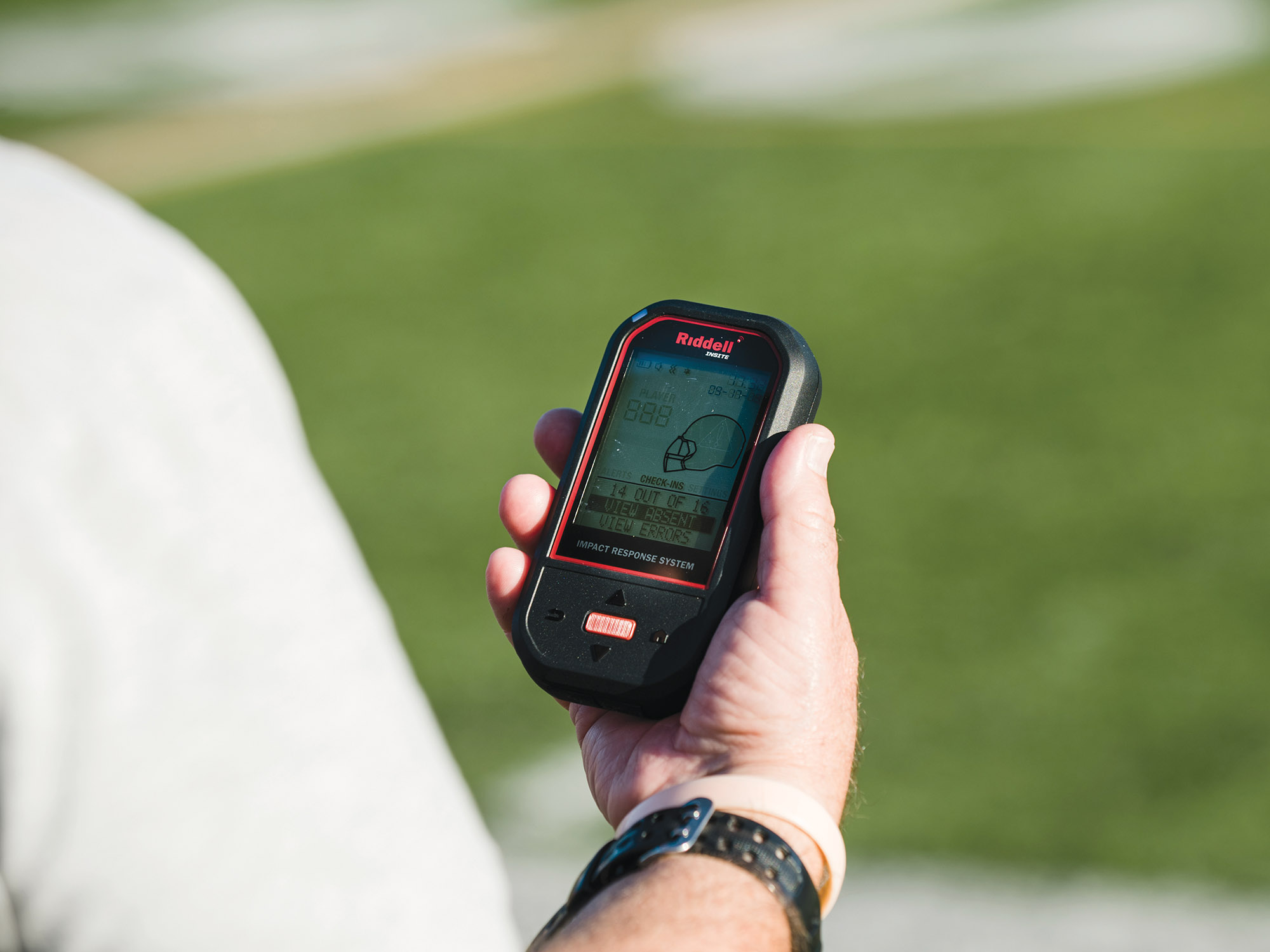 Image for The football coaching staff monitors hits in real time.